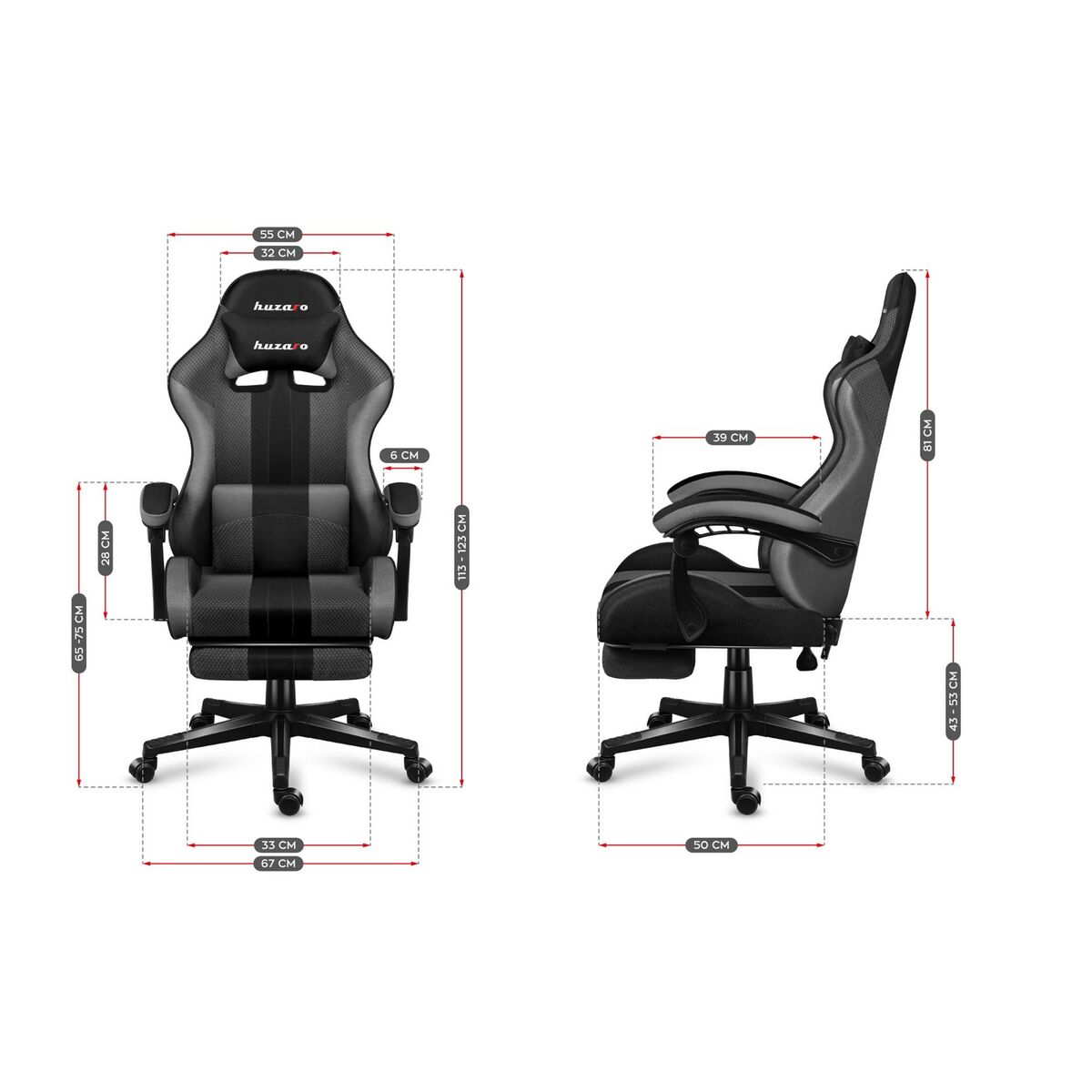 Spelstol Huzaro HZ-Force 4.7 Svart Grå